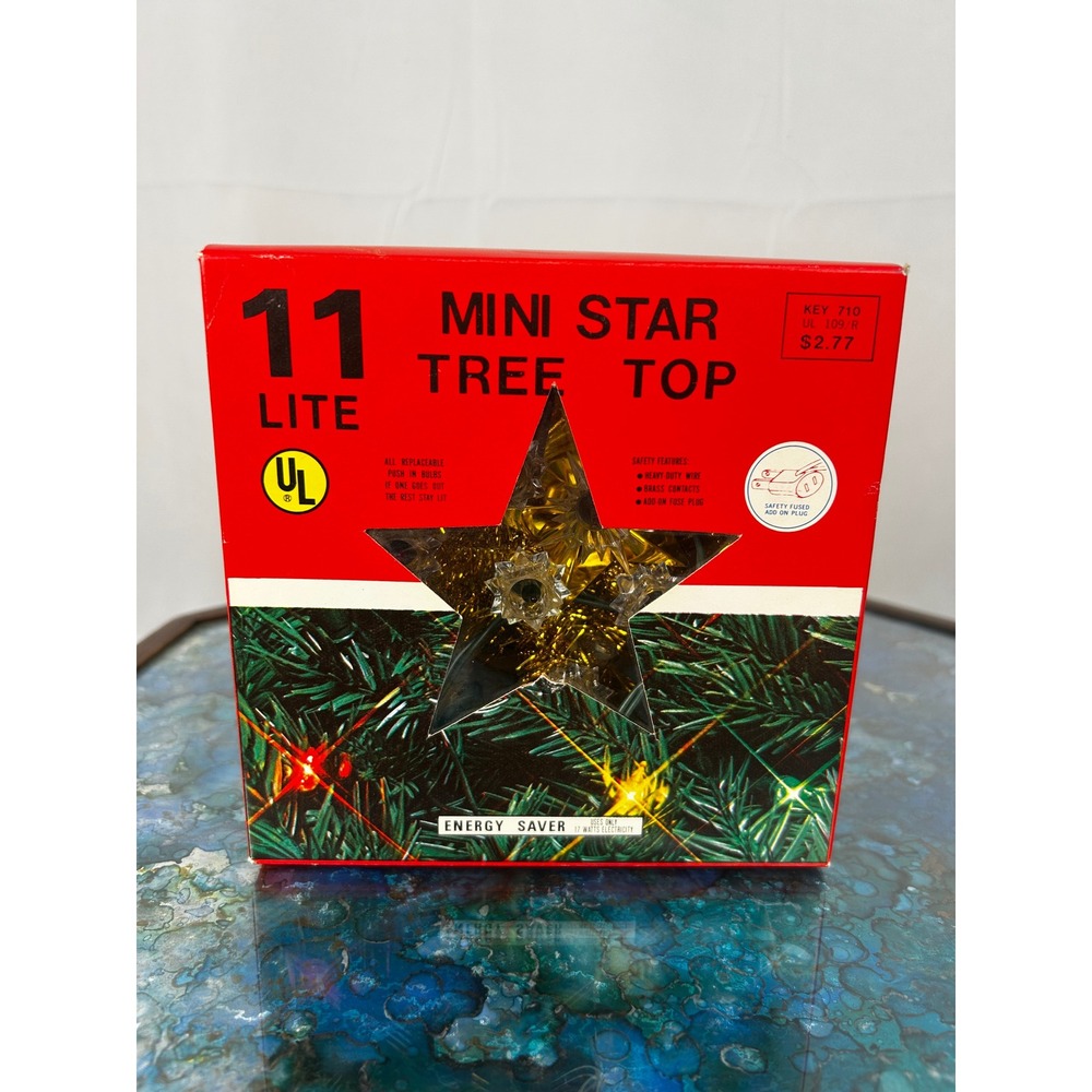 Vintage 11 Lite Lighted Star Christmas Tree Topper Boxed Taiwan Multicolor